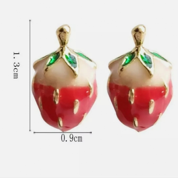 Gold-plated small strawberry earrings with silver post BOGO - Picture 7 of 15